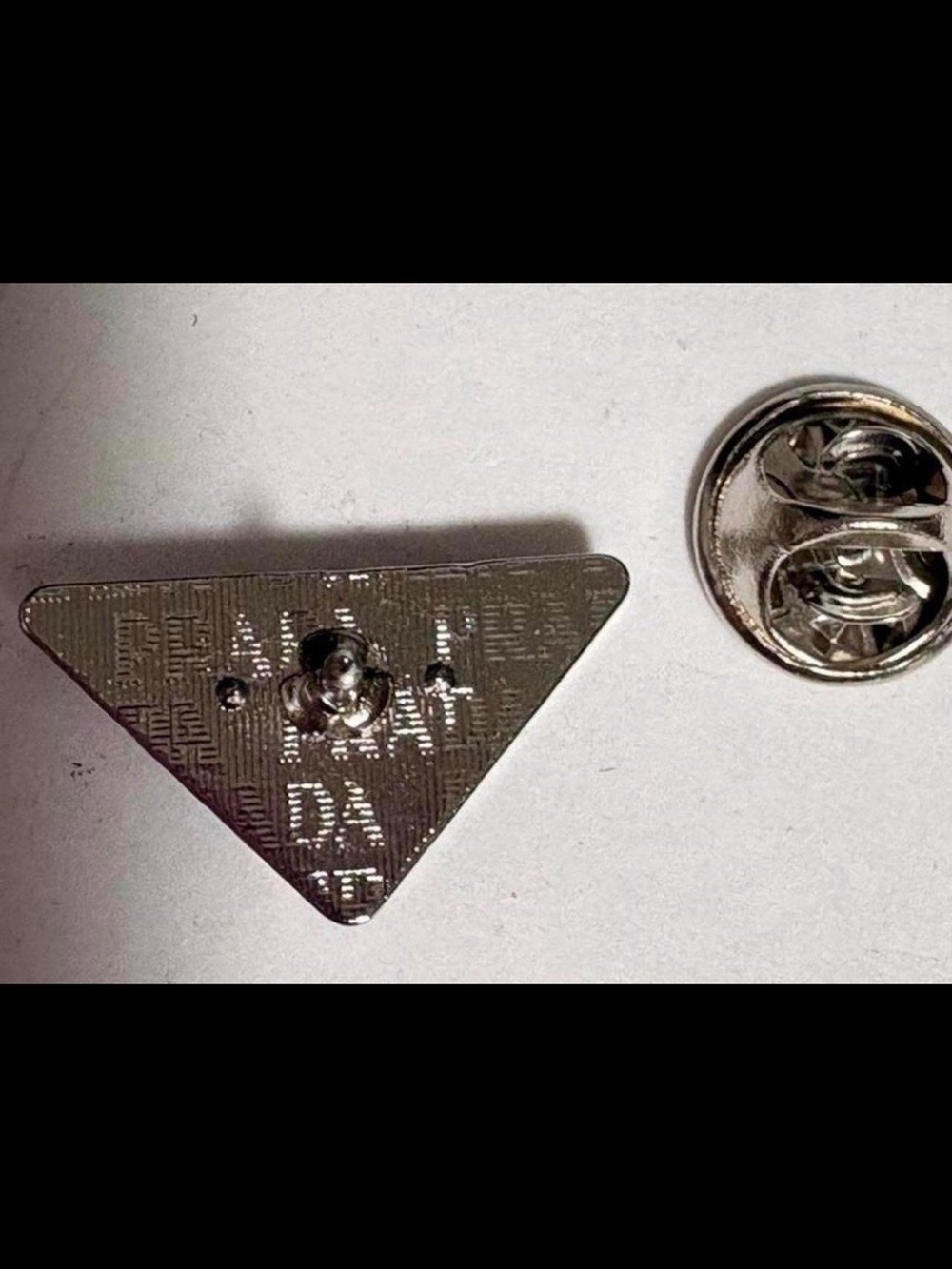 Prada Black and Silver Triangle Logo Pin/Brooch - Picture 2 of 5